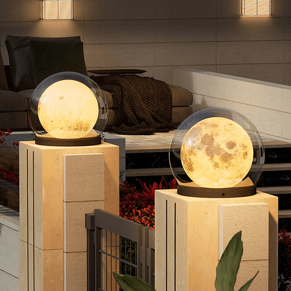 Solar Garden Light,Outdoor Pillar Lamp Post,Moon Shaped Decor