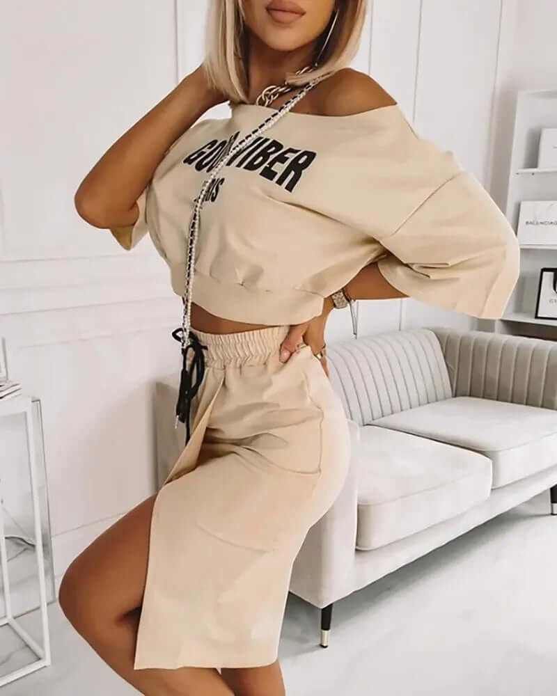 One-Shoulder Crop Top & High Split Skirt Set
