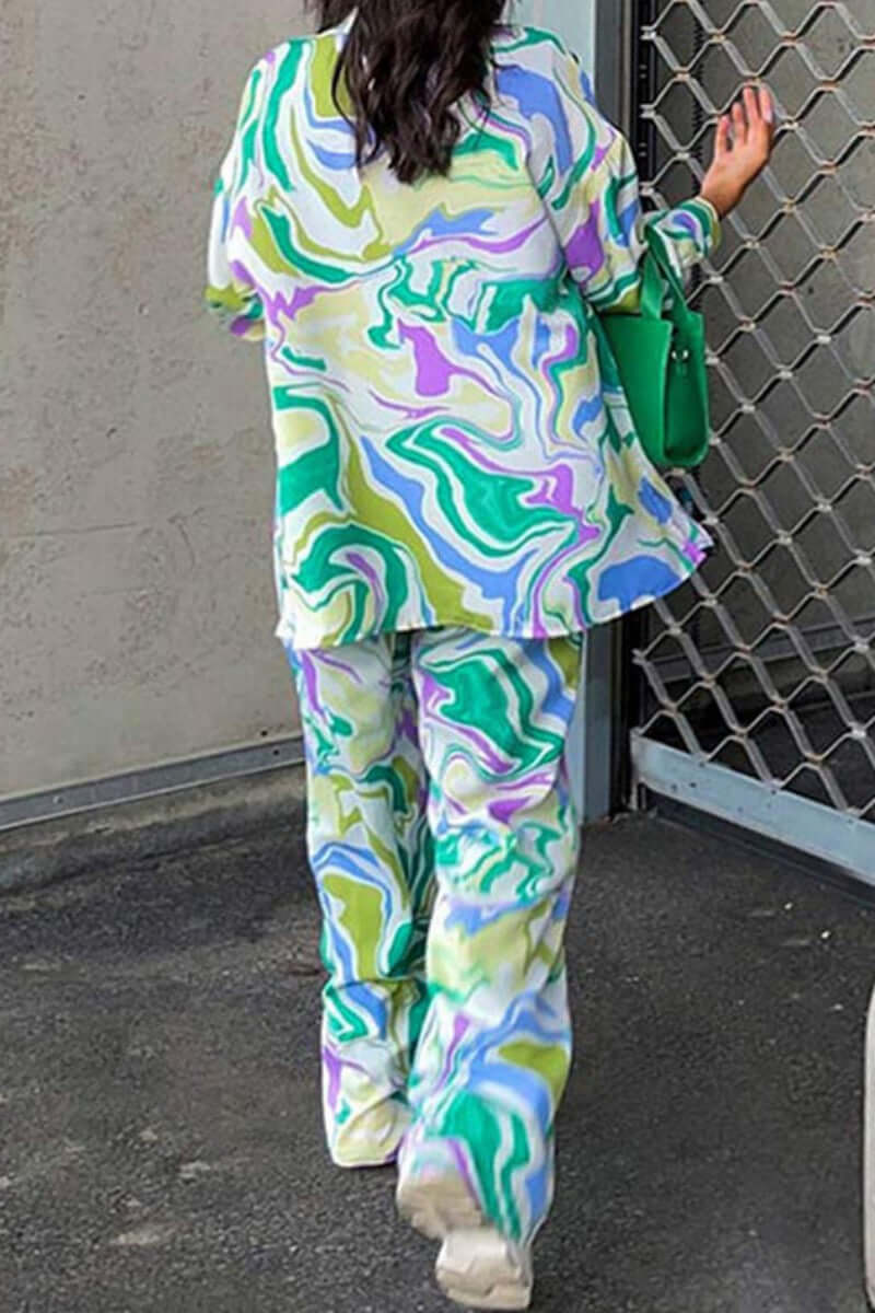 Printed Two-Piece Set with Cardigan & Pants