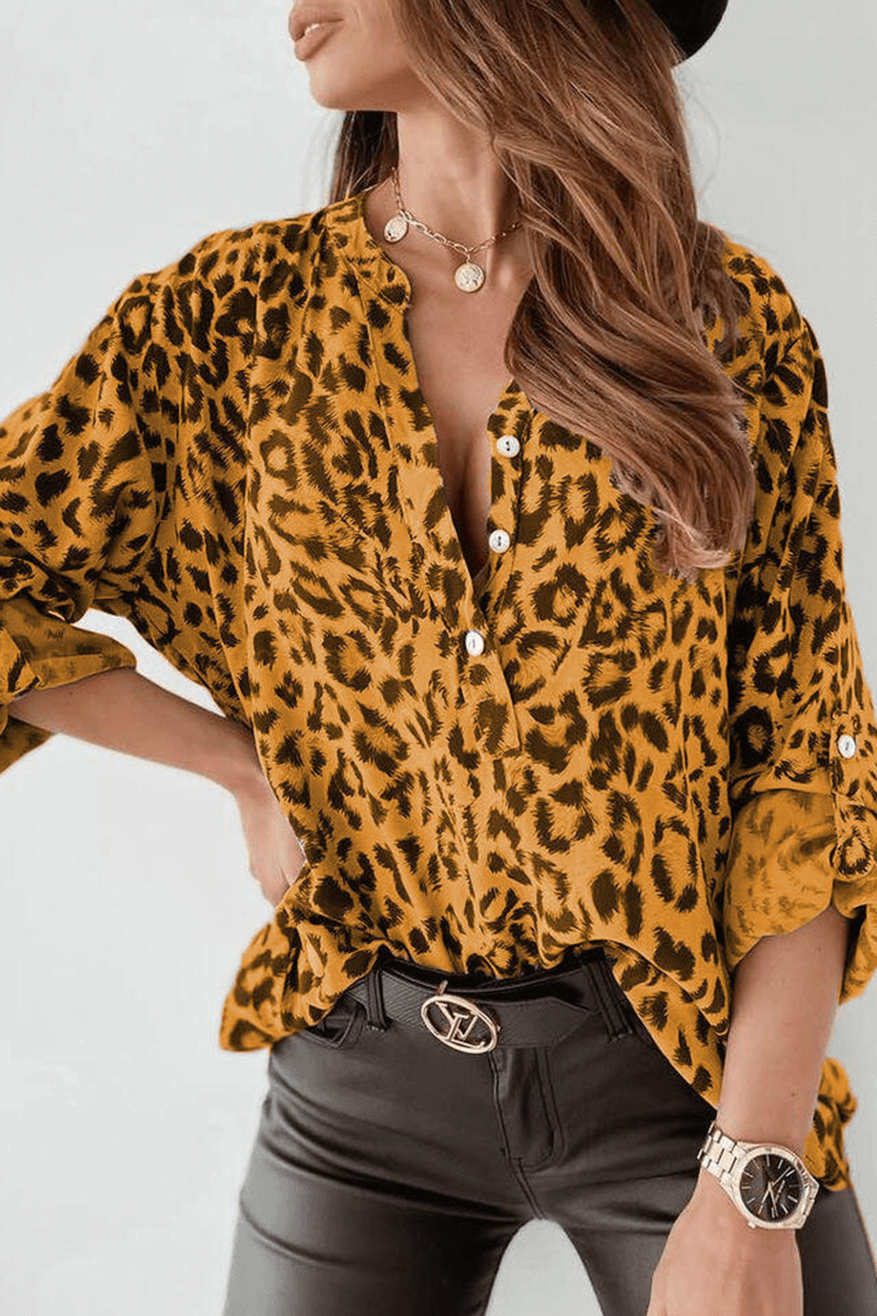 Animal Print Buckle Blouse - Women's Fashion Top