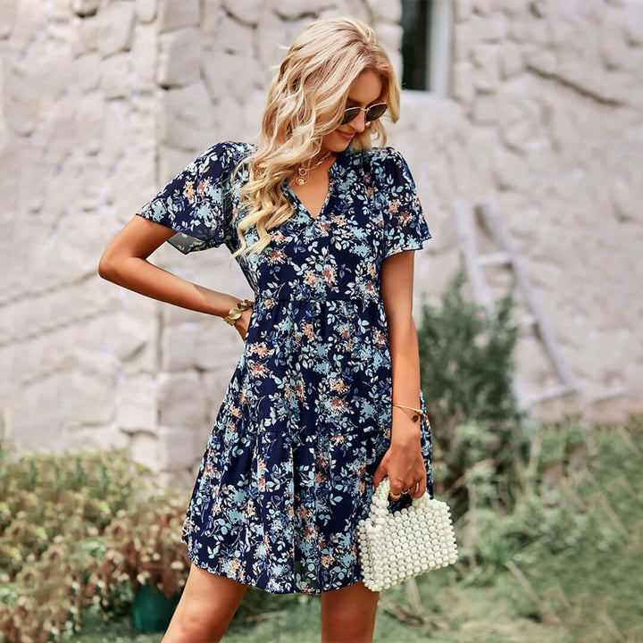 Floral Print Mini Dress - Summer Dress