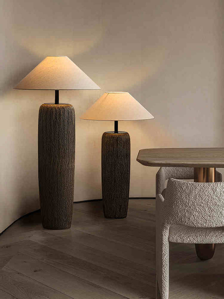 Rustic Wood Floor Lamp with Metal Accents
