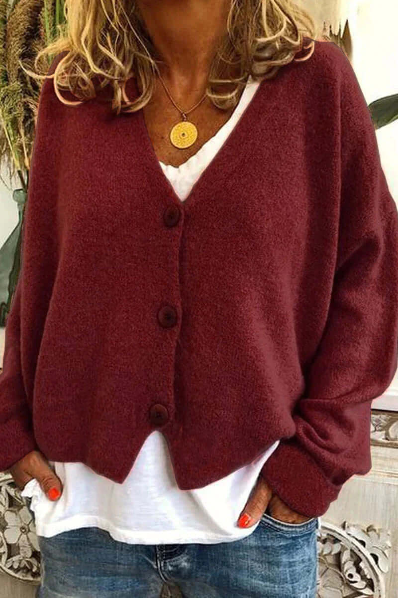 Knitted Patchwork V-Neck Women's Cardigan