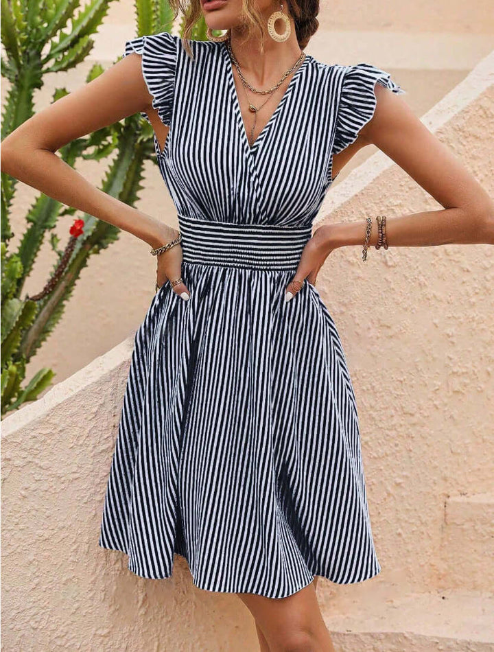 Striped Midi Dress, Elegant and Flattering