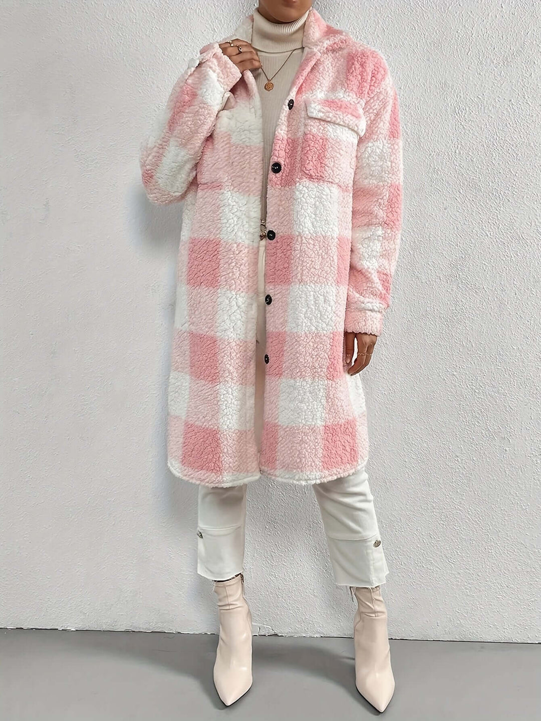 Women's Checked Long Sleeve Coat