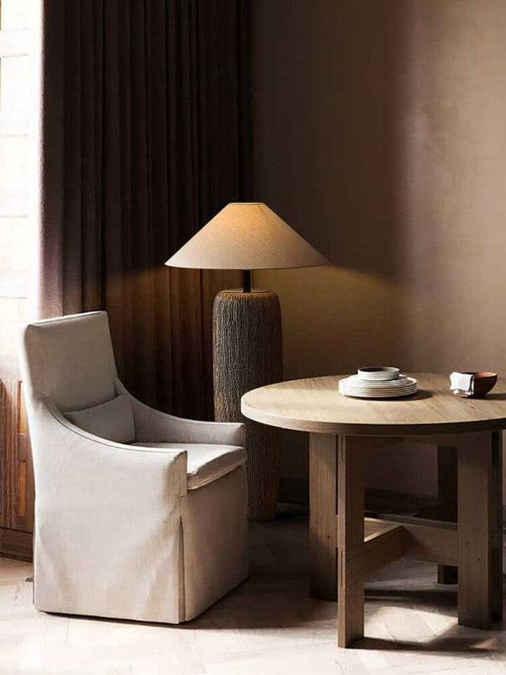 Rustic Wood Floor Lamp with Metal Accents