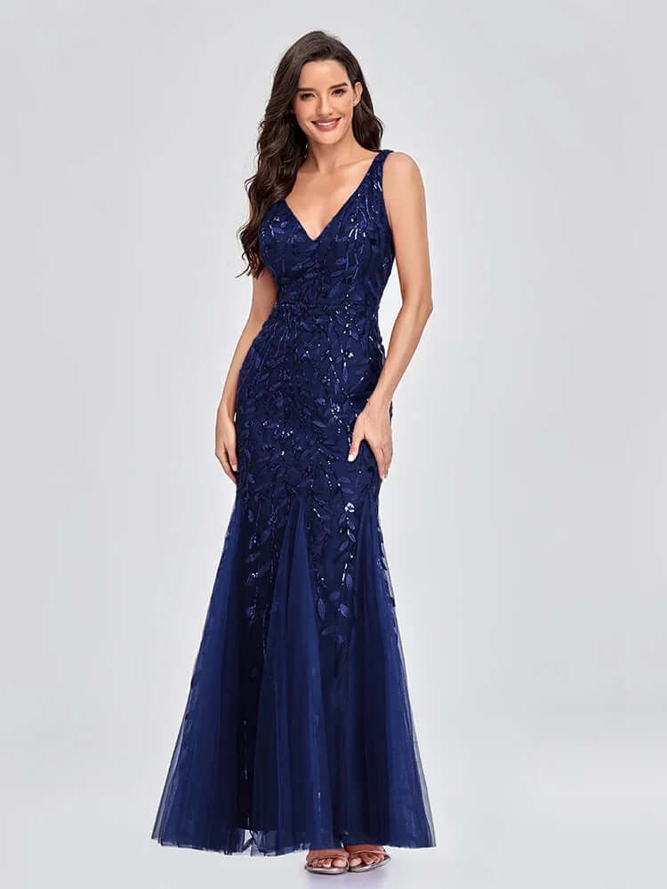 Sequin Embellished Sleeveless Maxi Evening Gown