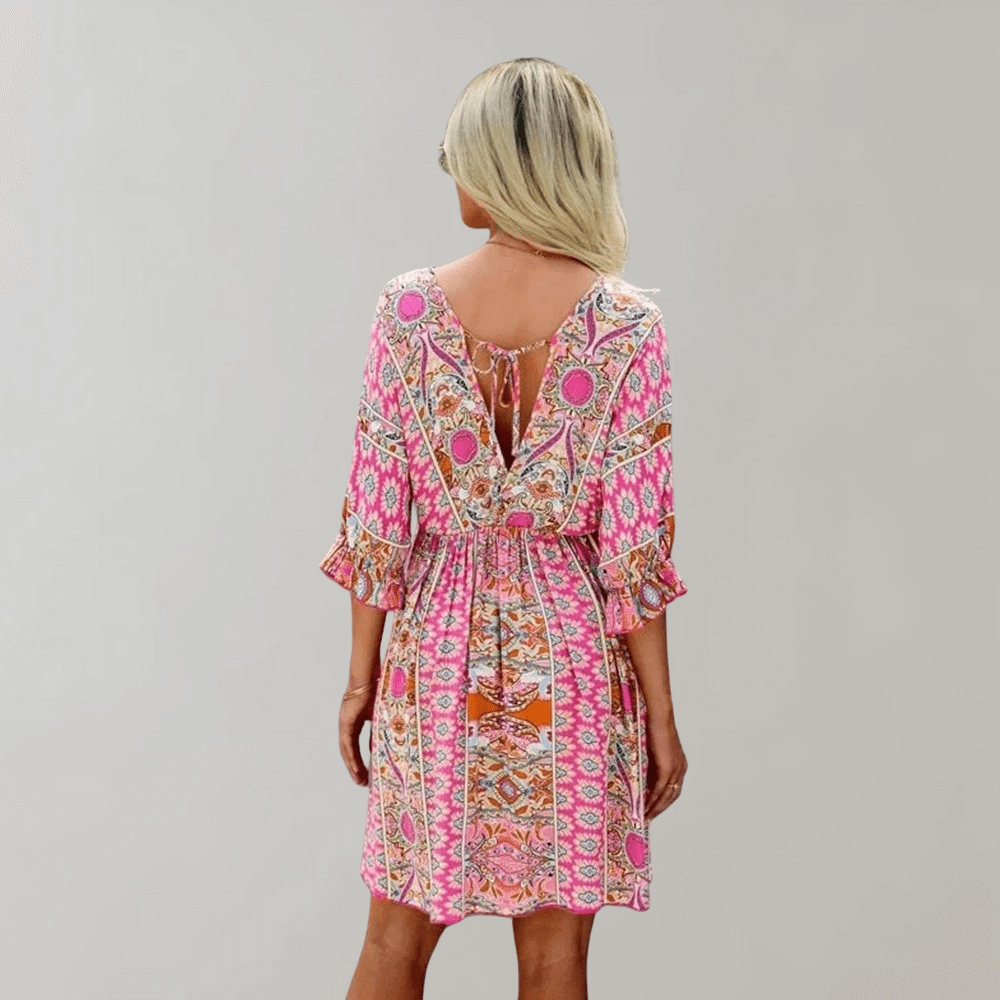 Bohemian Mini Dress with V-Neck