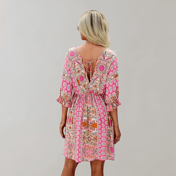 Bohemian Mini Dress with V-Neck