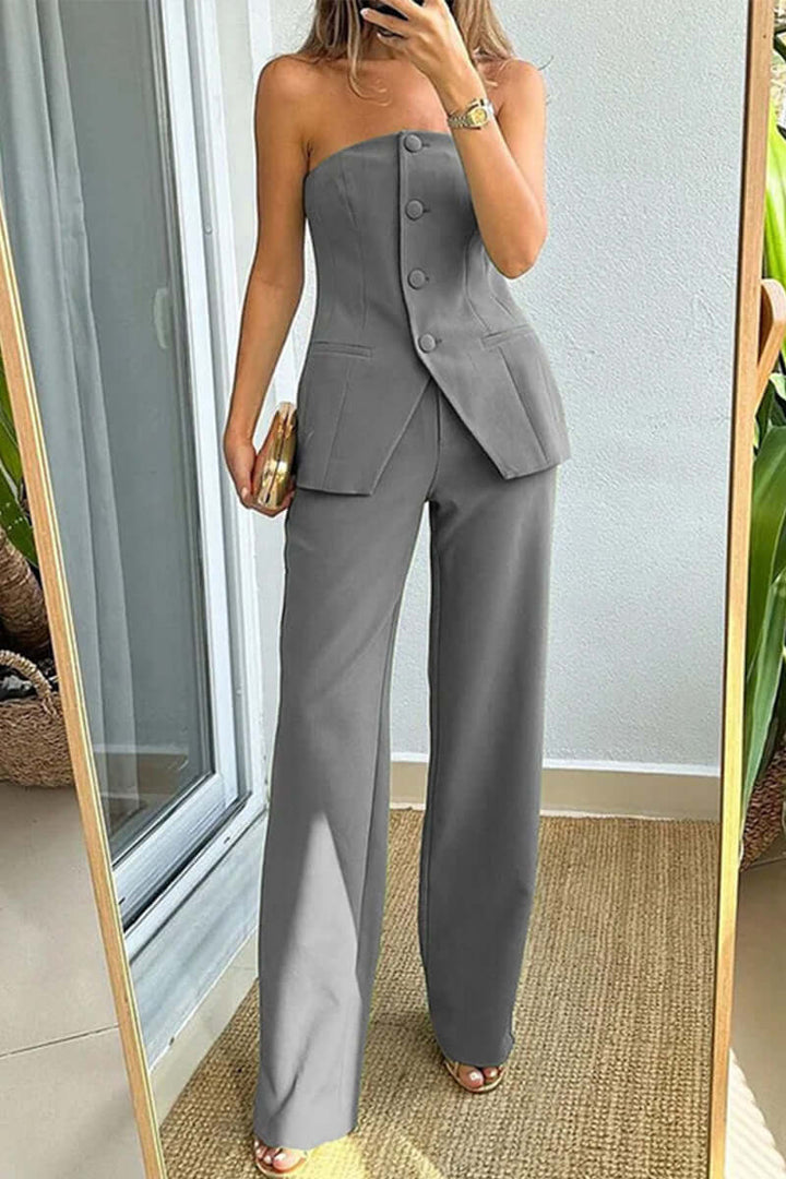 Women's Elegant Bustier Top and Trouser Set