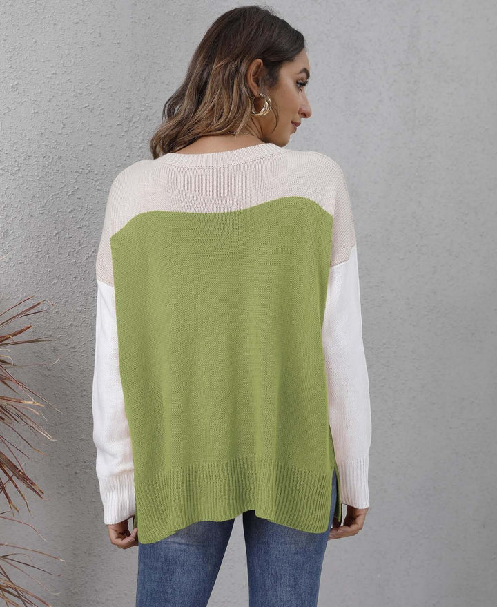 Colour Block Knit Sweater - Women's Relaxed Fit Jumper