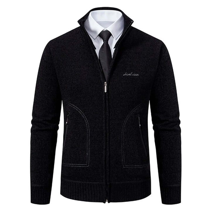 Men's Knitted Cardigan with Stand-Up Collar