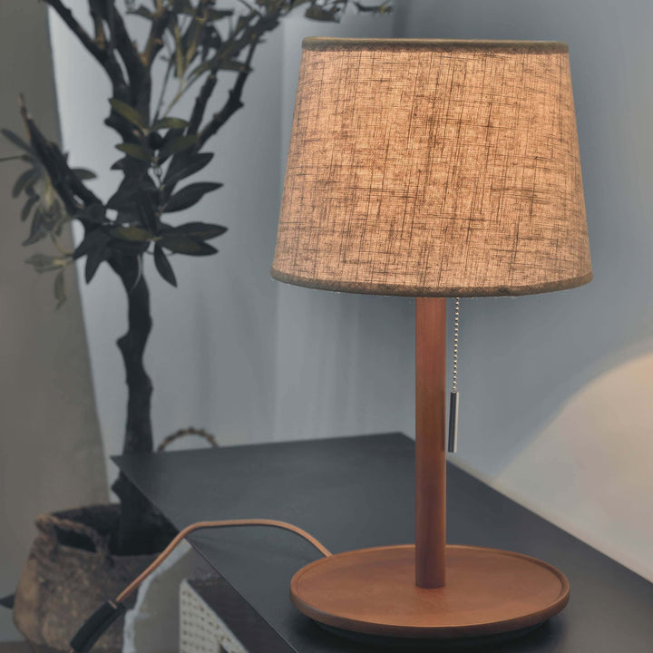 Nordic Walnut Wood Table Lamp with Fabric Shade