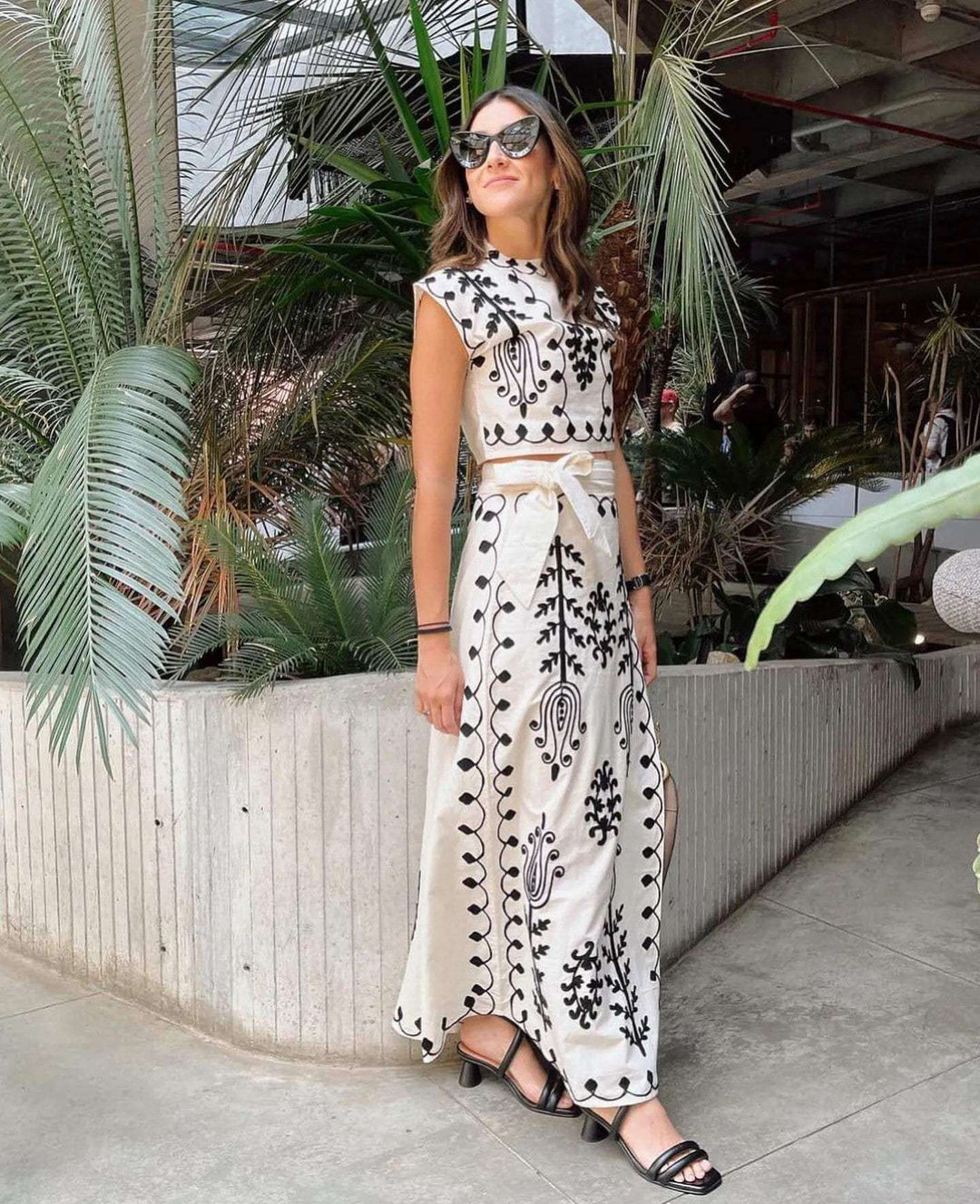 Embroidered Crop Top & Wrap Midi Skirt Set