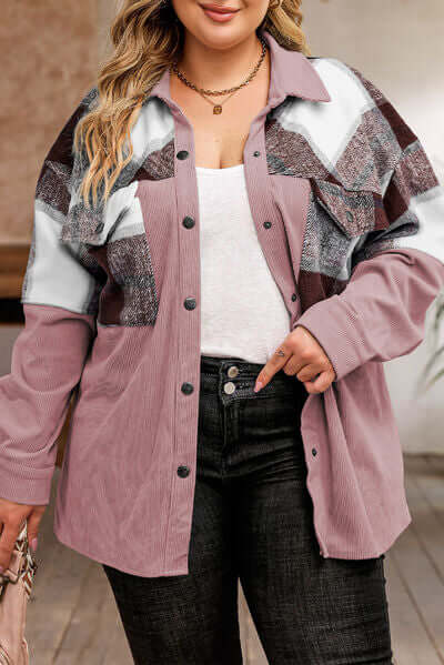 Plus Size Plaid Shacket Jacket For Women's