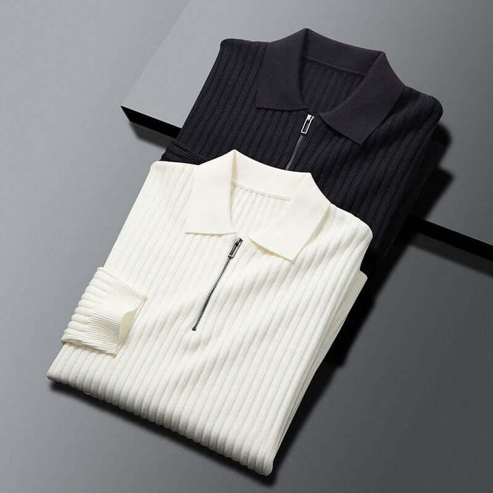 Men's Ribbed Half-Zip Knit Polo Sweater