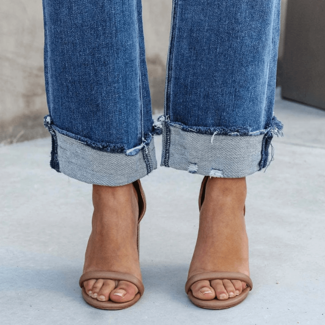 High-Waisted Casual Straight Jeans