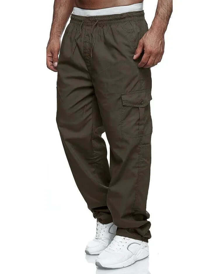 Men's Loose Fit Cargo Trousers with Elastic Waist