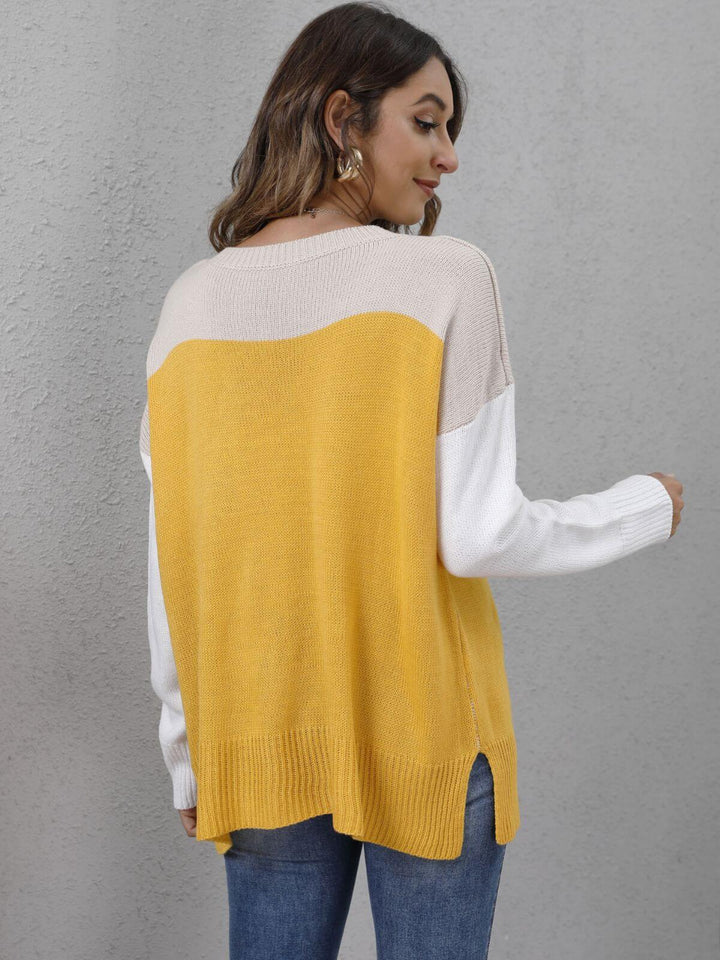 Colour Block Knit Sweater - Women's Relaxed Fit Jumper