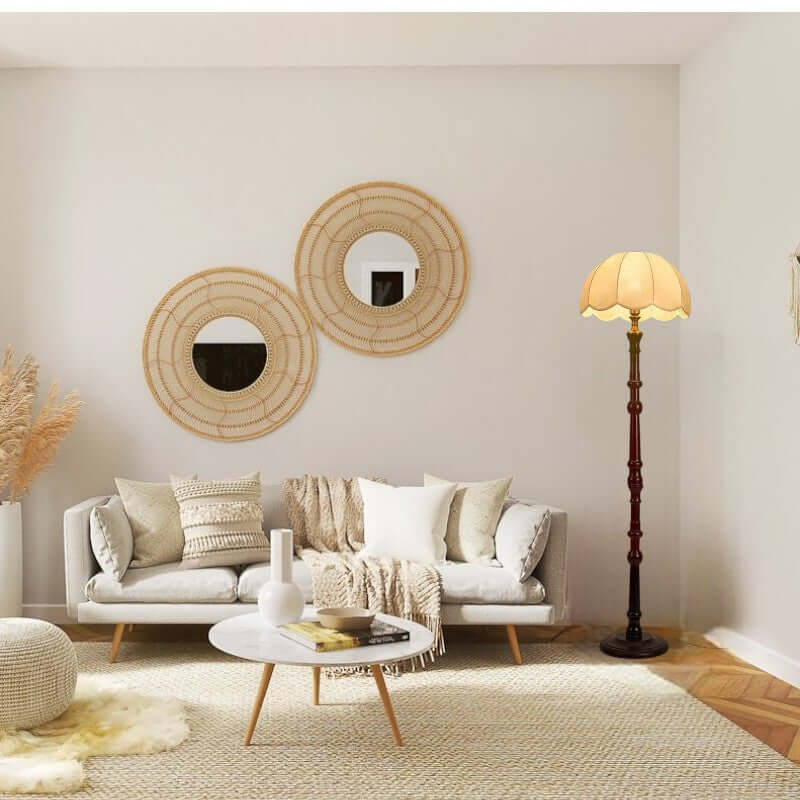 Elegant Wooden Floor Lamp with Fabric Shade
