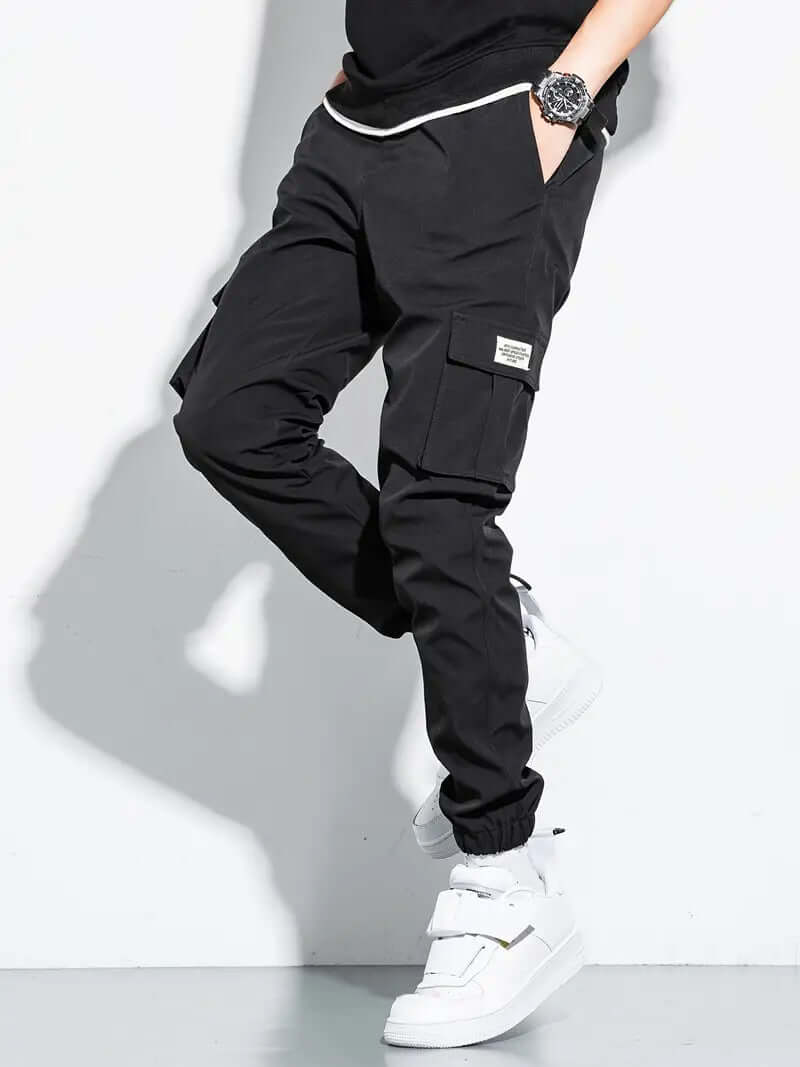 Men's Elastic Waist Cargo Pants with Multiple Pockets