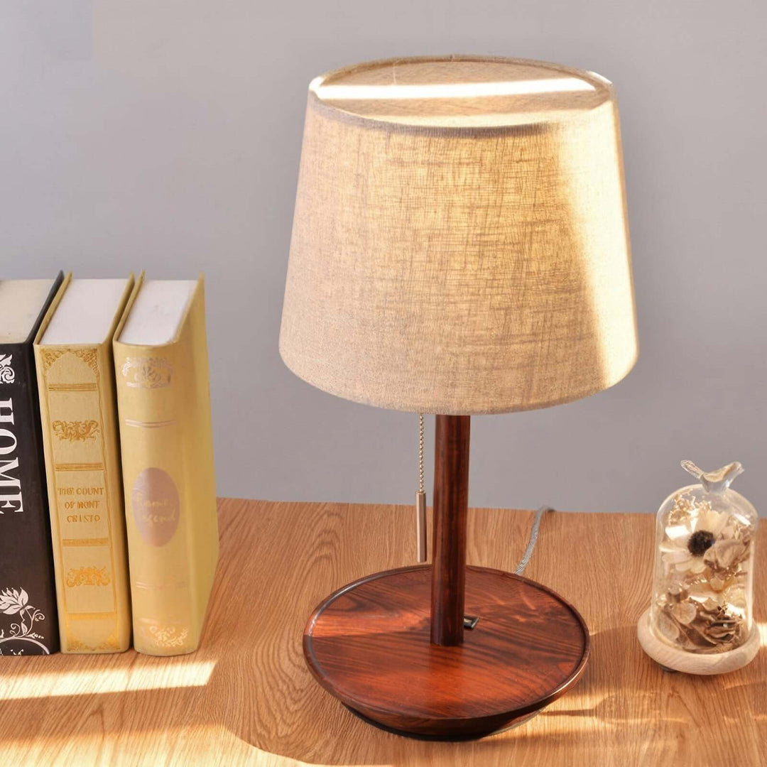 Nordic Walnut Wood Table Lamp with Fabric Shade