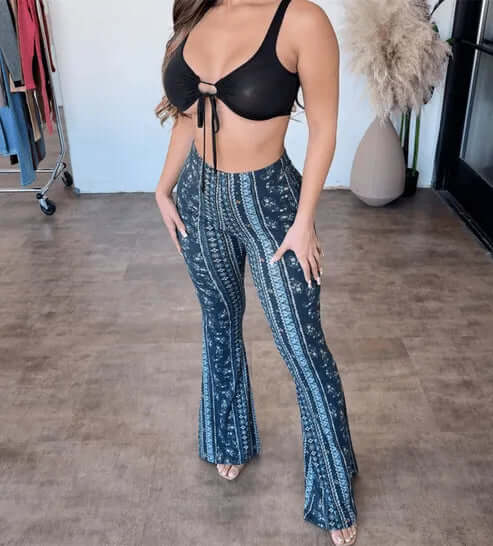 High-Waisted Patterned Flare Trousers