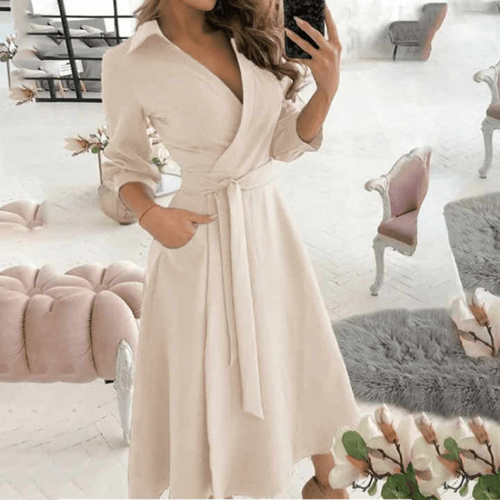 Women's Belted Wrap Midi Dress