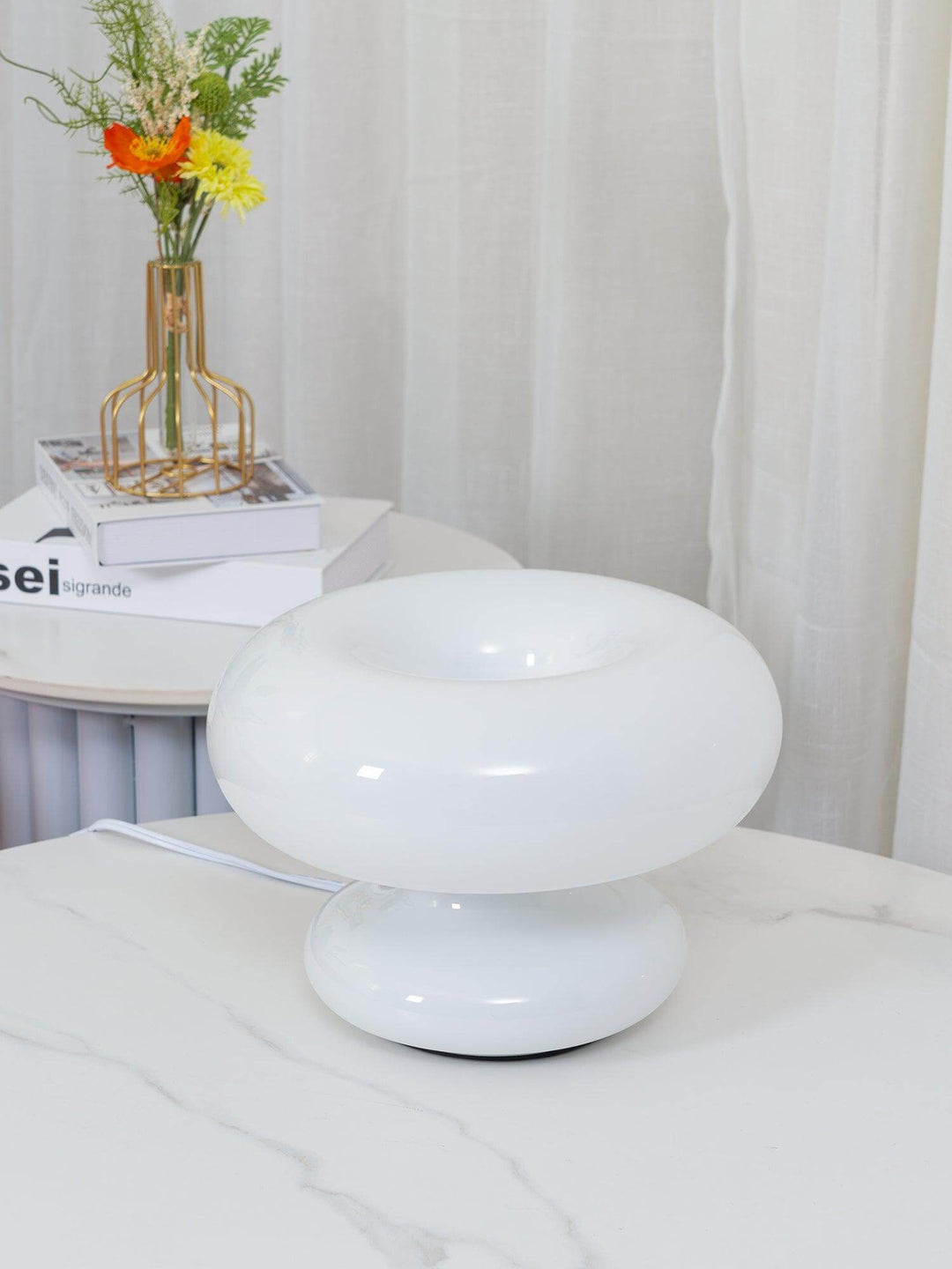 Modern Round Table Lamp with Metal Accent