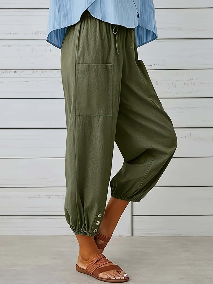 Women's Cropped Elastic Waist Pants with Pockets