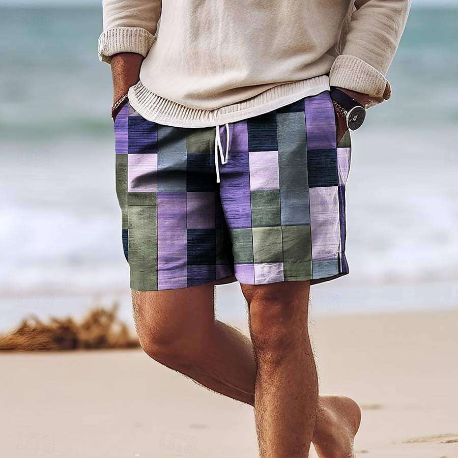 Men's Patchwork Knee-Length Shorts
