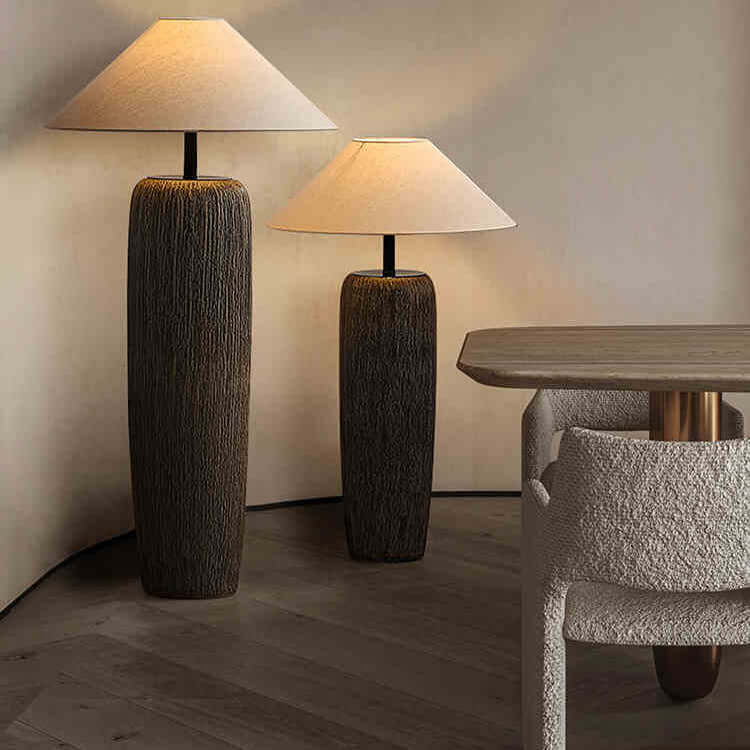 Rustic Wood Floor Lamp with Metal Accents