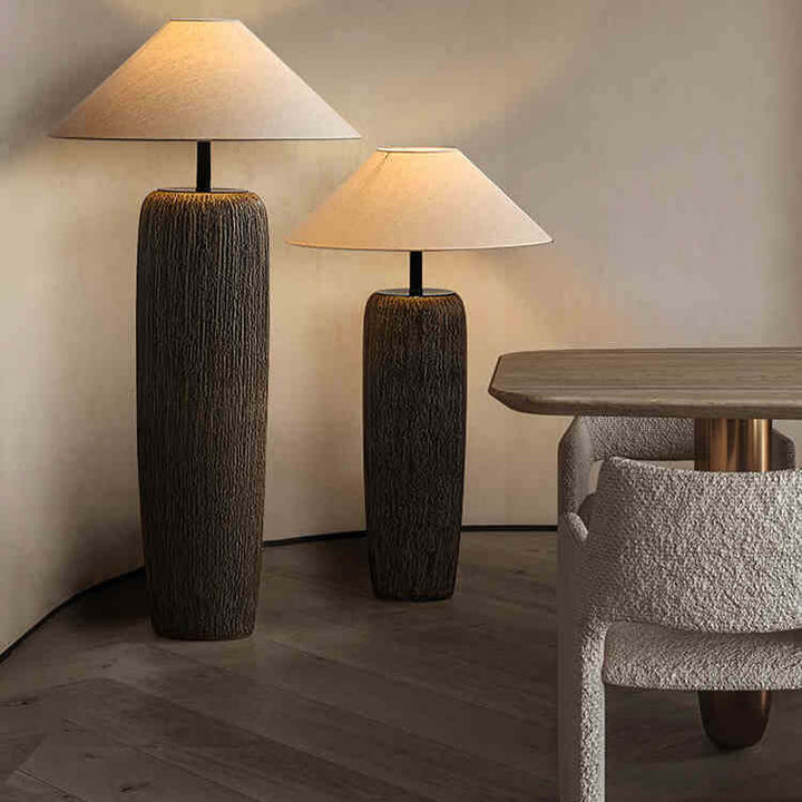 Rustic Wood Floor Lamp with Metal Accents