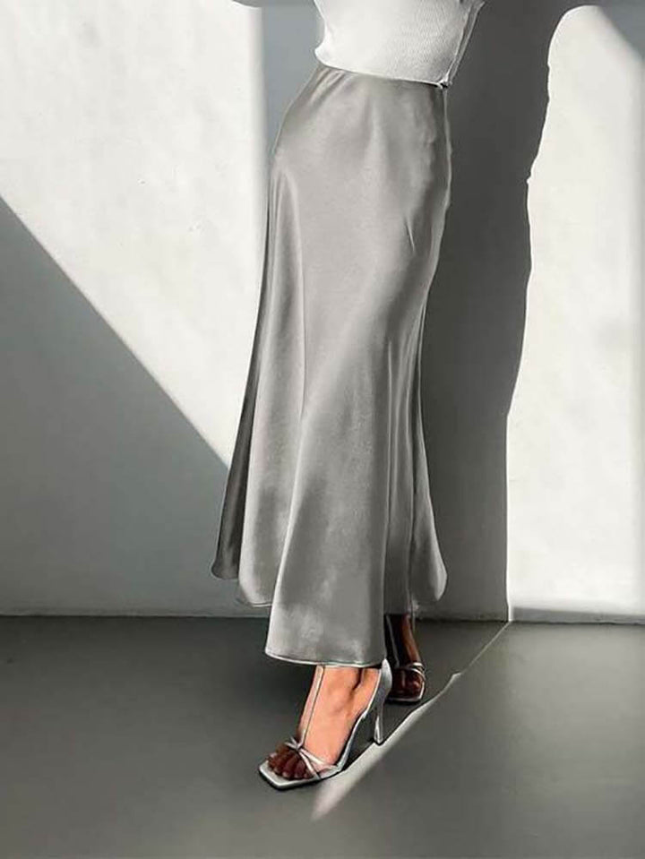 Satin Midi Skirt - Elegant Flowing A-Line