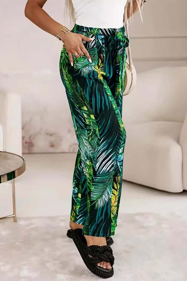 Tropical Print Wide-Leg Trousers