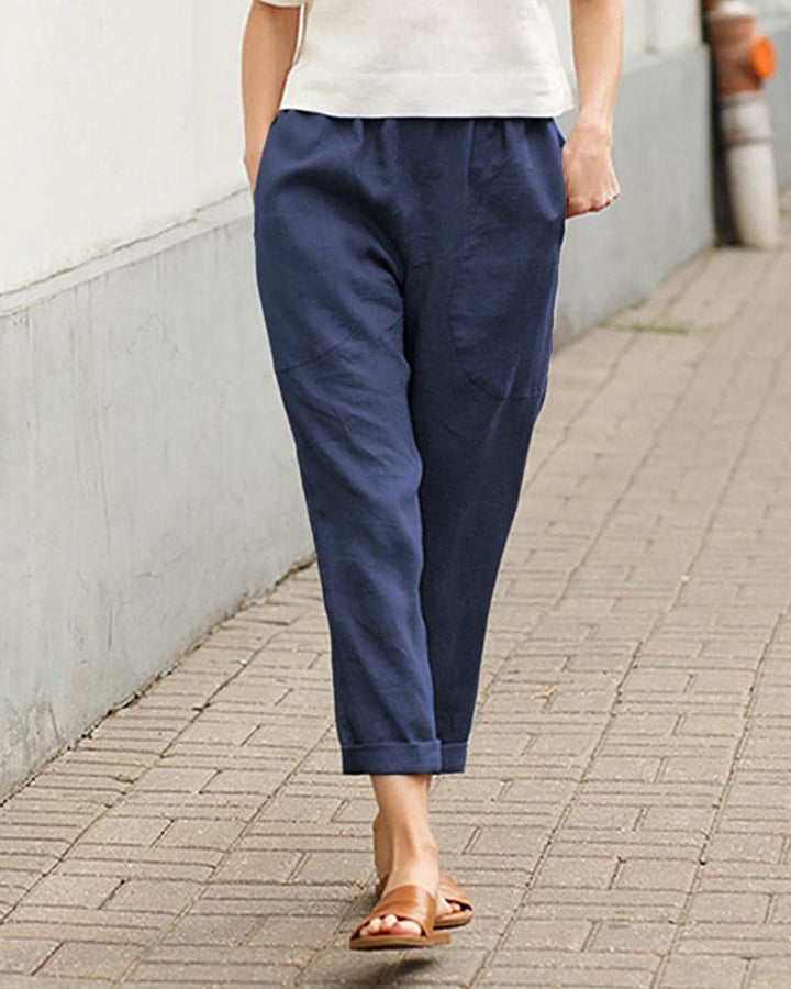 Women's Cropped Casual Pants with Pockets