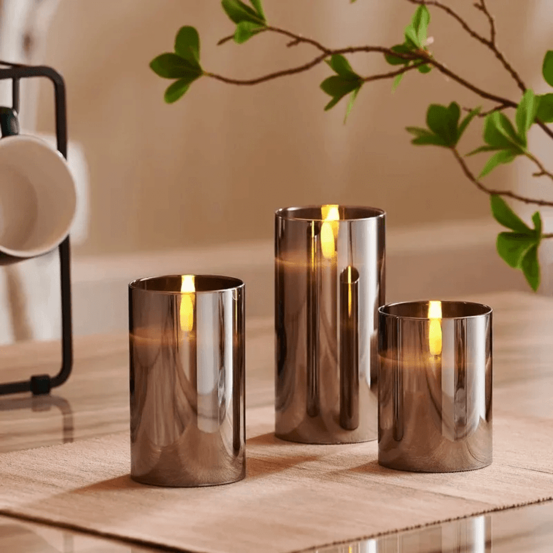 Set of 3 Realistic LED Flameless Candles with Glass Casing