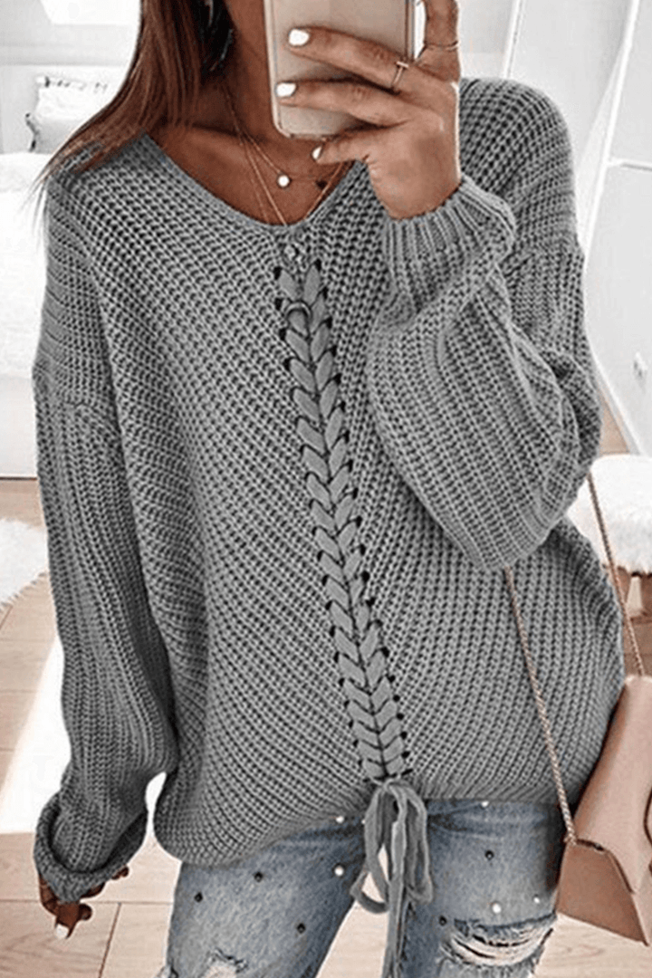 Women's Braided Detail Relaxed Fit Sweater