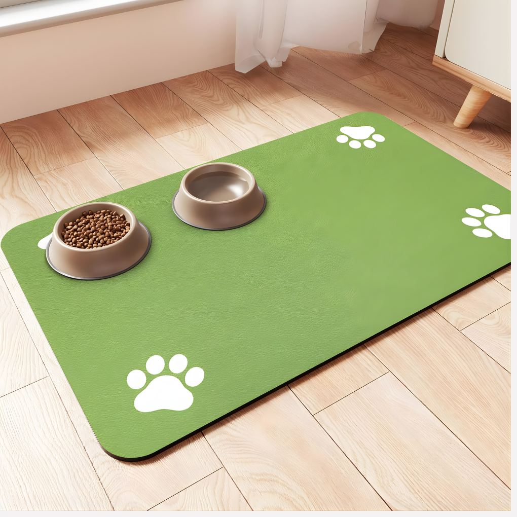 Floor protector pet mat, highly absorbent for dog and cat food/water bowls, keeps area dry.