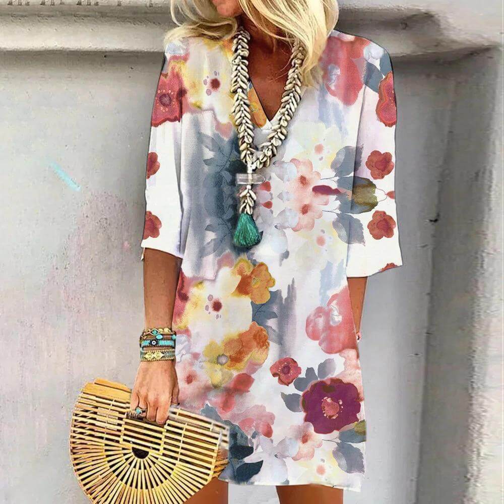 Floral Watercolor Print Midi Dress