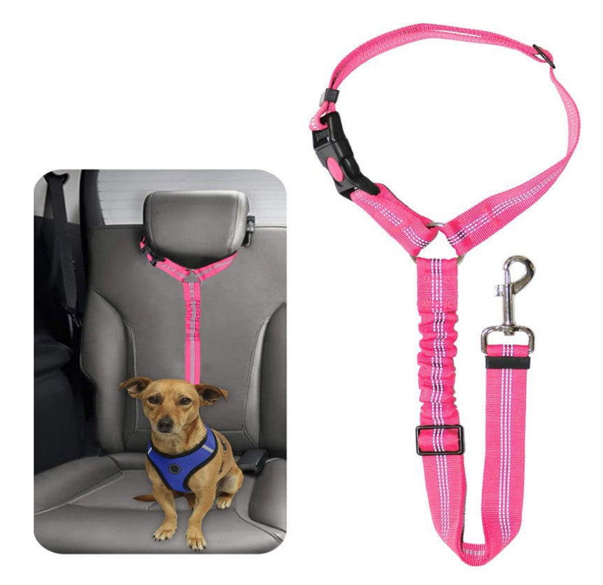"Adjustable dog car seat belt providing safety, comfort, and tangle-free movement during car rides, easy to install."