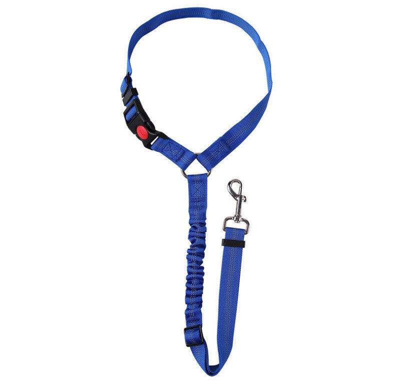 "Adjustable dog car seat belt providing safety, comfort, and tangle-free movement during car rides, easy to install."