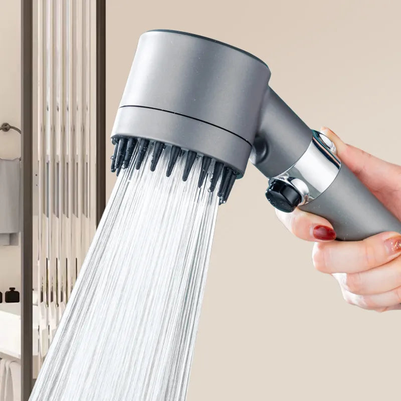 Adjustable high pressure filtered shower head with chrome finish, featuring 3 modes: high pressure, massage, and mist setting