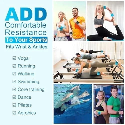 "Adjustable silicone wrist and ankle weights for women, sleek and stylish design, wearable as fitness bracelets."