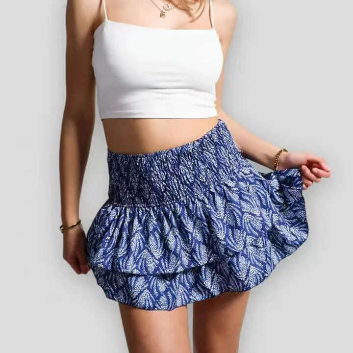 Women's Bohemian Mini Skirt with Smocked Waist