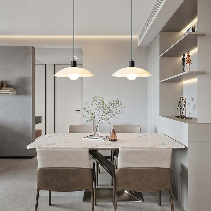 Modern White Glass Disc Pendant Light Fixture