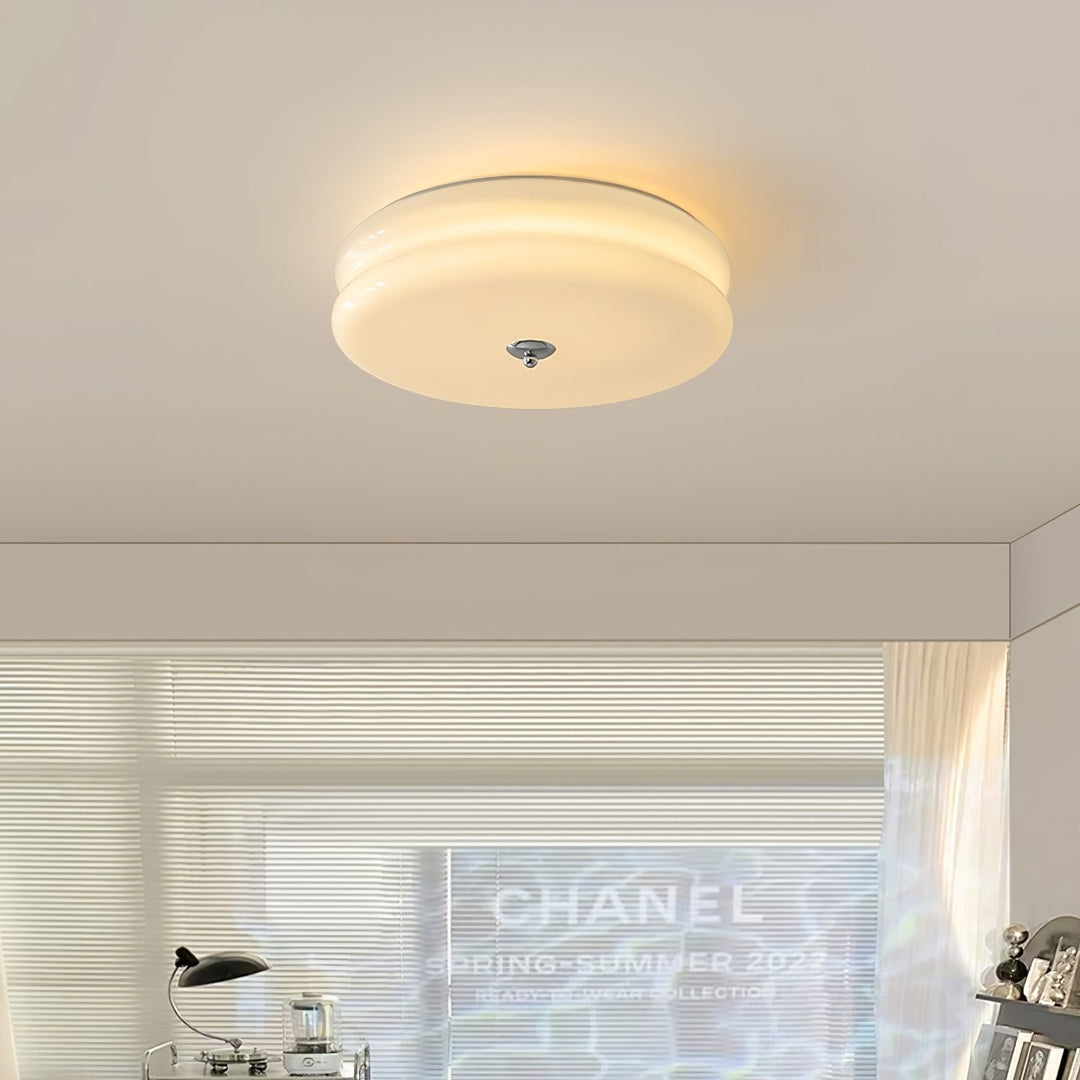 "Art Deco ceiling light with integrated LED, featuring geometric design in iron, metal, and glass for vintage elegance."