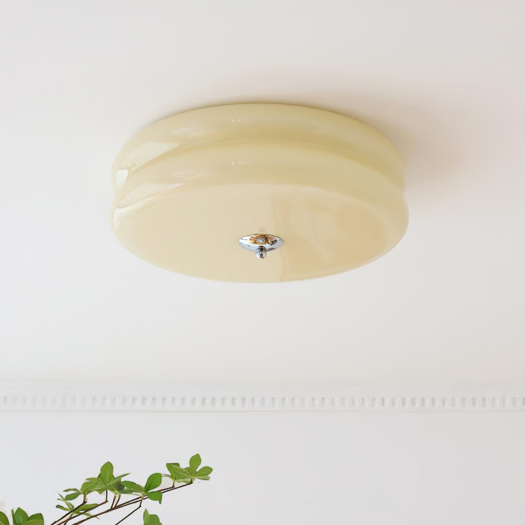 "Art Deco ceiling light with integrated LED, featuring geometric design in iron, metal, and glass for vintage elegance."
