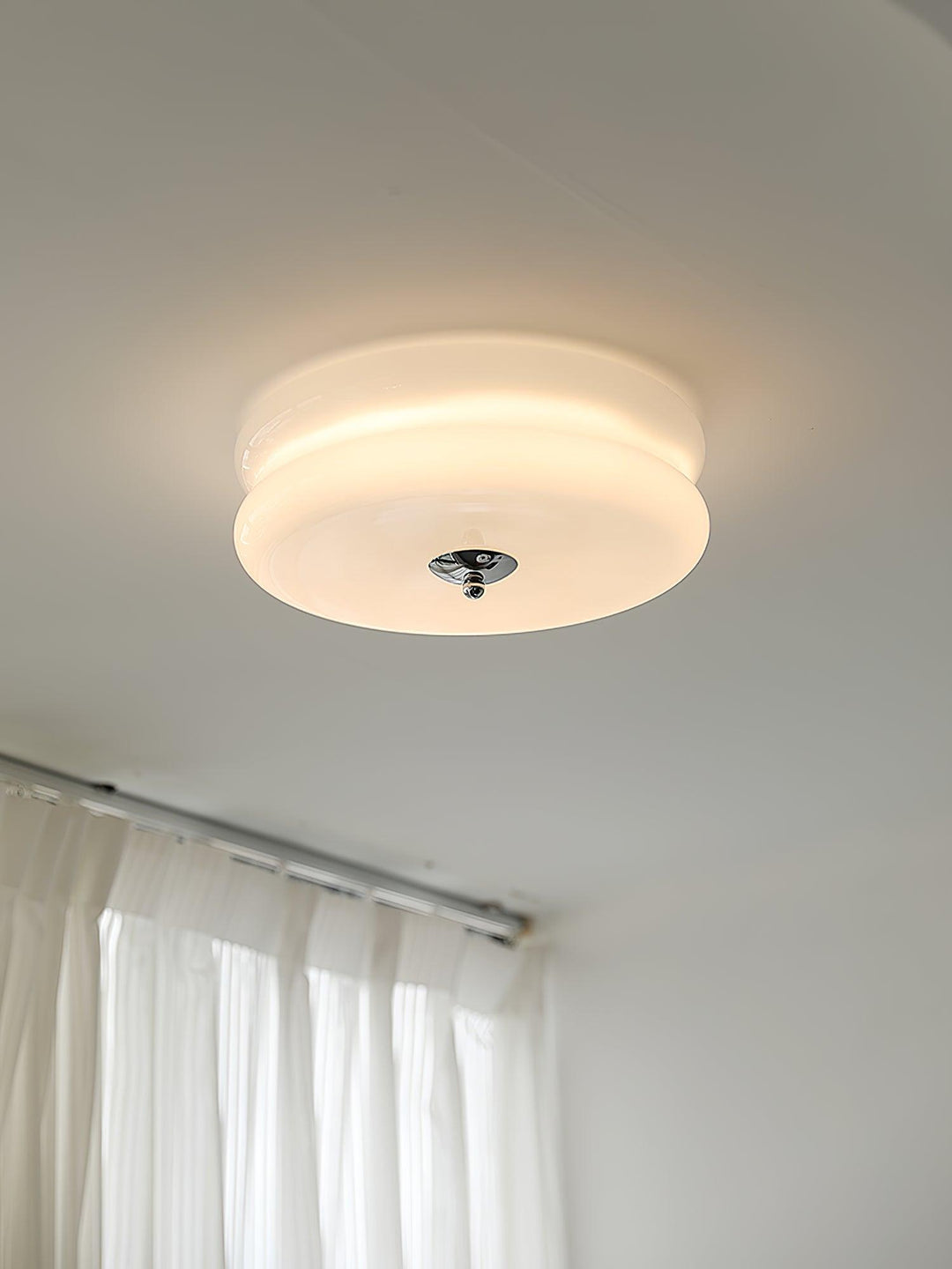 "Art Deco ceiling light with integrated LED, featuring geometric design in iron, metal, and glass for vintage elegance."