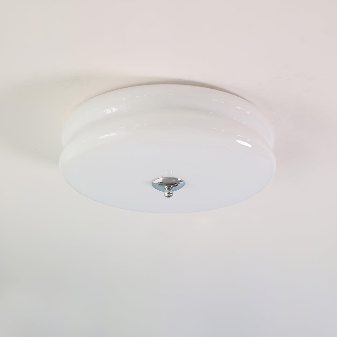 "Art Deco ceiling light with integrated LED, featuring geometric design in iron, metal, and glass for vintage elegance."